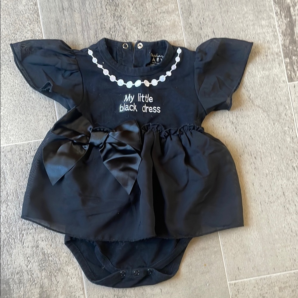 3/$20 Elegant Black Bodysuit with Pearl Necklace Detail